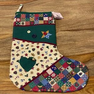 Vintage Handmade Quilted Christmas Stocking Bells‎ Buttons New With Tag